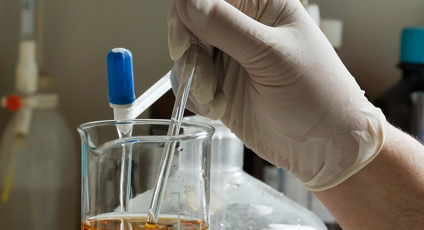 A lab technician testing a honey sample